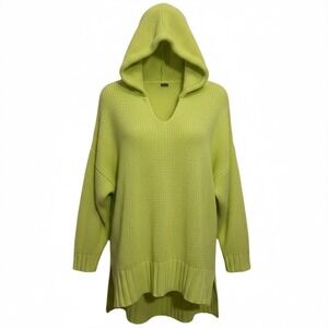 Aerie Neon Yellow Knit Hooded Pullover Sweater Oversized V‎ Neck